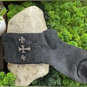 Custom Chrome Hearts Inspired Style Socks Grey Iron Cross Size M Unisex. Brand N